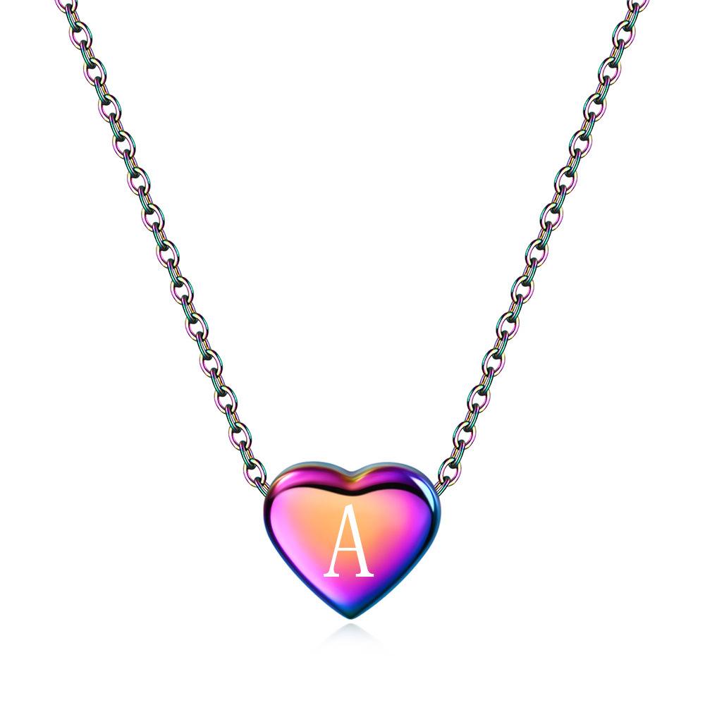 Stainless Steel Peach Heart Pendant with Colorful 26 Letters for Girls