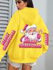 Merry Christmas Pink Santa Claus Printed Hoodies Women Pocket Fleece Hoodie Autumn Multicolor Sportswear Hip Hop Loose Clothes