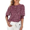 Women's Chiffon Blouse Crew Neck Tops Half Sleeve Pullover T-Shirt Floral Print Tunic Blouse Shirts