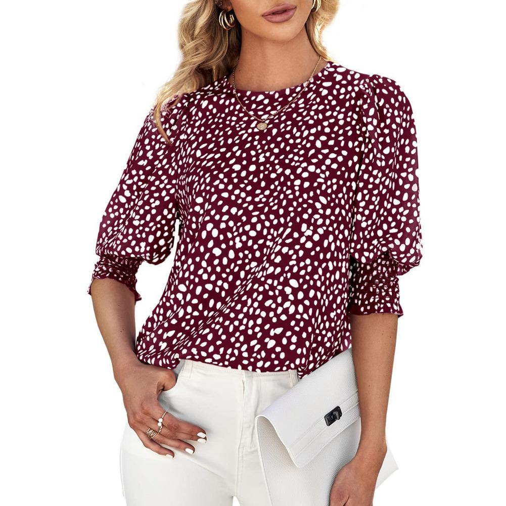 Women's Chiffon Blouse Crew Neck Tops Half Sleeve Pullover T-Shirt Floral Print Tunic Blouse Shirts