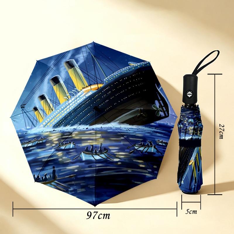 Titanic Portable 3 Folds Umbrella Portable Windproof Folding Rain Umbrella For Travel Outdoor Sun Protection Travel Outdoor Gift