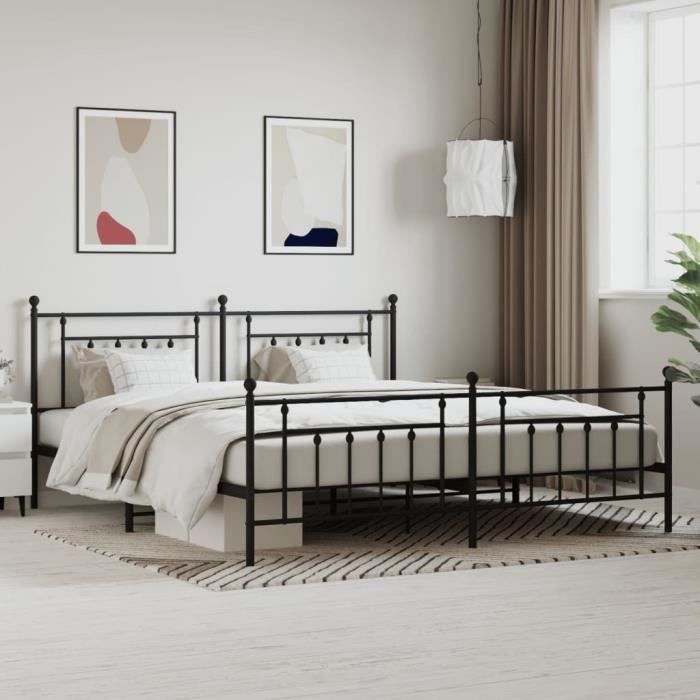 VidaXL Cadre de lit métal avec tête de lit-pied de lit noir 200x200 cm 353562