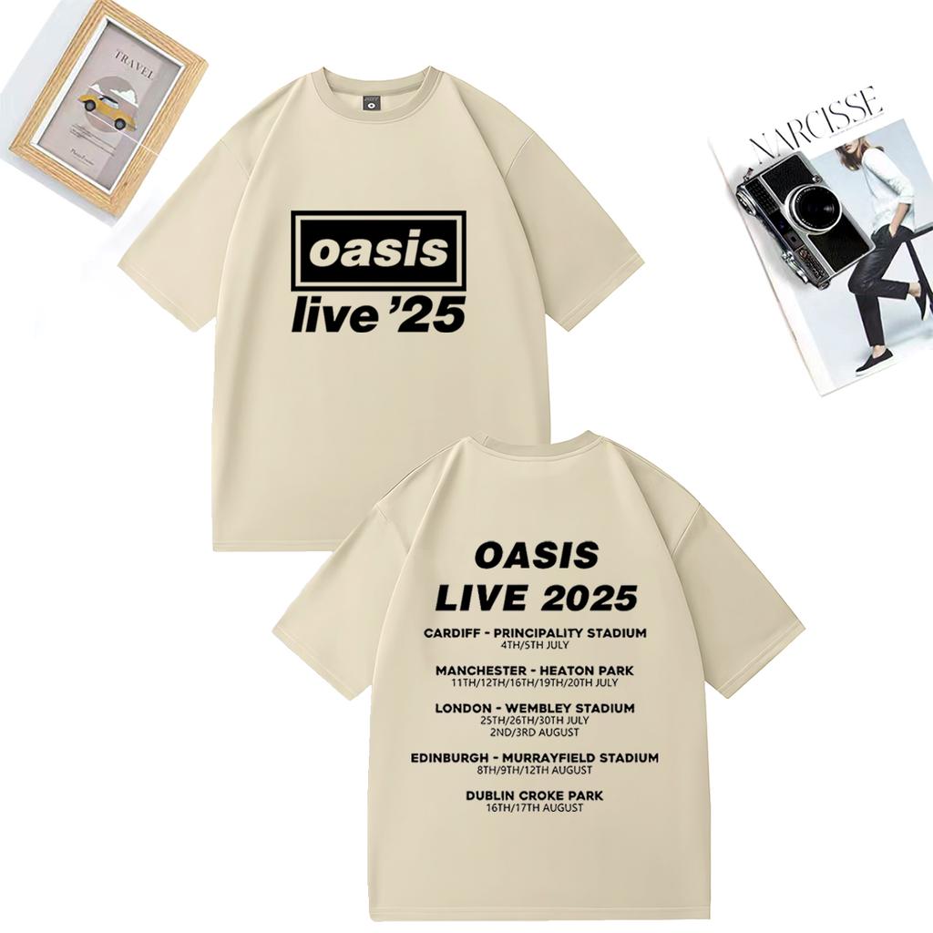 OASIS Live 25 Tour 2025 Koszulka Vintage Męska Damska Casual Bawełniana Koszulka Ubrania Hip Hop Streetwear Koszulki z Krótkim Rękawem Prezent dla Fanów
