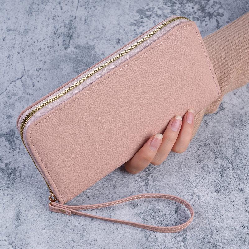 Women's Litchi Pattern Long Wallet with Multi-Card Slots and Zipper Coin Purse