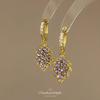Super fairy purple diamond leaves ear buckle women's fashion temperament earrings advanced sense no ear piercing ear clips exquisite and versatile