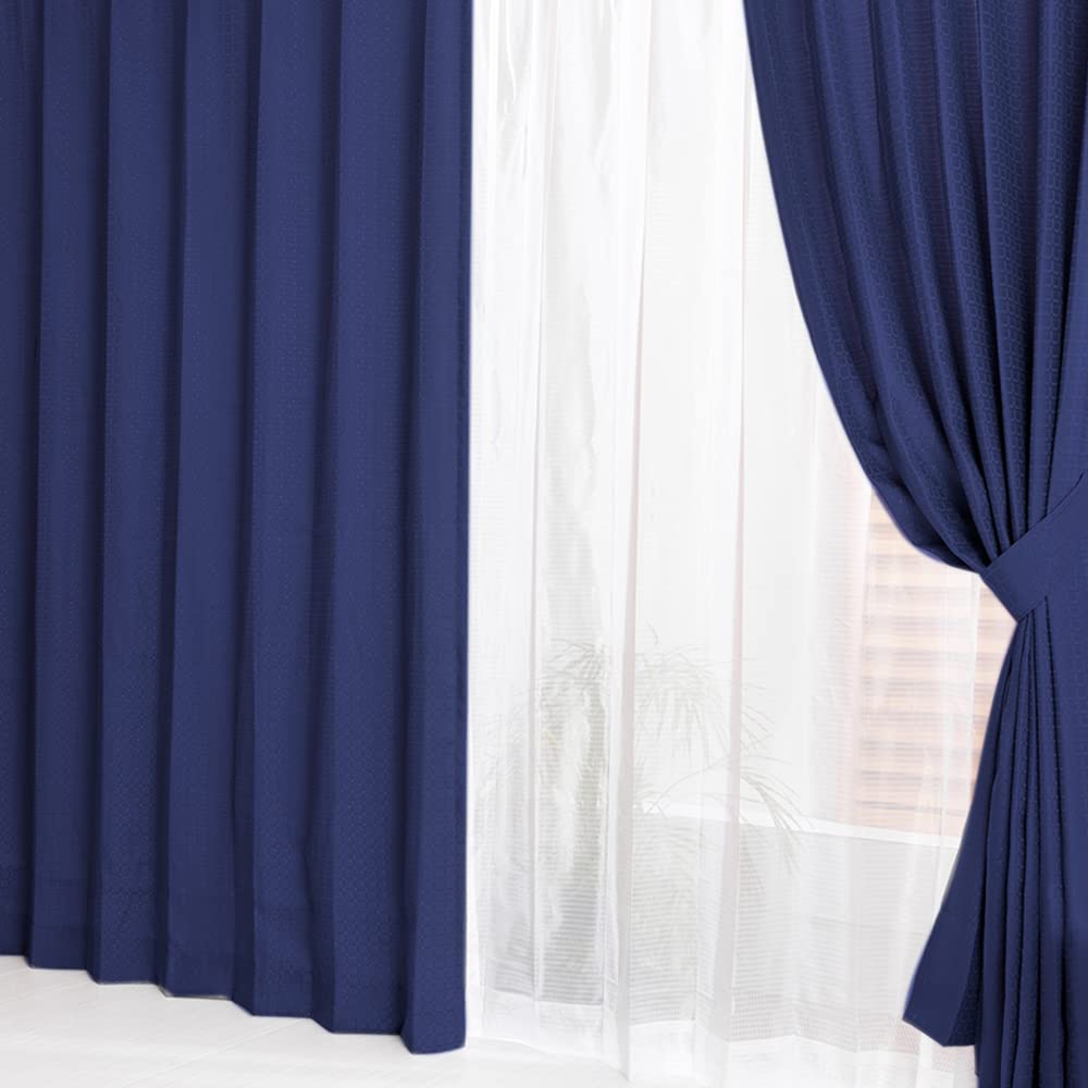 

IRIS PLAZA curtain 100cm wide x 178cm lace curtains machine moderate transparency adjustable hooks and tassels navy Ready-to-use 4-piece set, long,