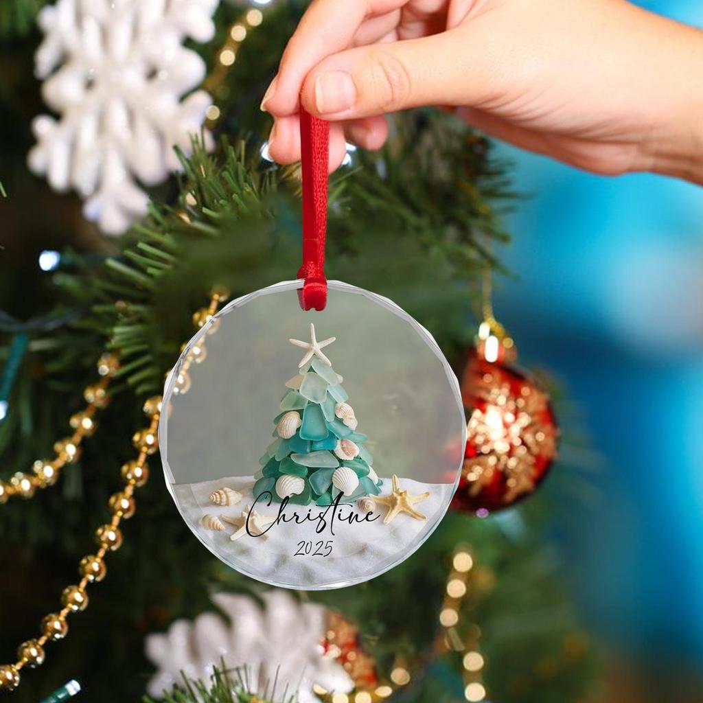 Beach Christmas Ornaments Handmade Sea Glass Pendants Decorative Keepsake Charm with Rope for Bedroom Porch Garden Window Door