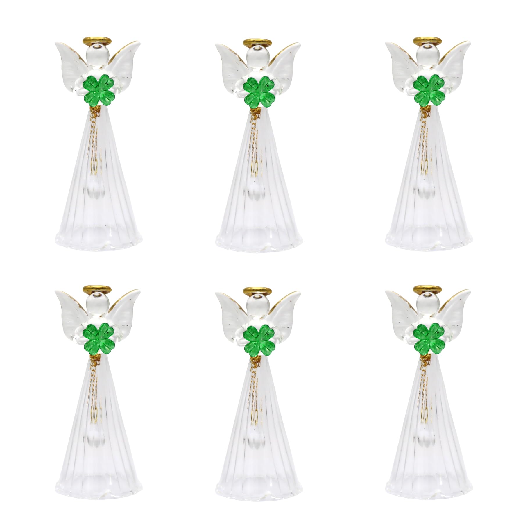 

Four Cart Cute Handmade Glass Craft [Angel Bell] Happy Clover x 6 Piece Set