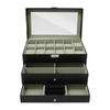 12-Slot Watch Box Case 3 Layers Watch Holder Organizer Display with 2 Velvet Drawer for Rings Bracelets Gifts For Birthday Black