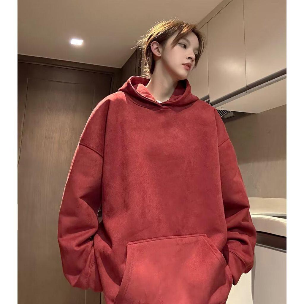 Unisex American Retro Heavyweight Suede Hoodie for Teens - Autumn/Winter Student Loose-Fit Outerwear
