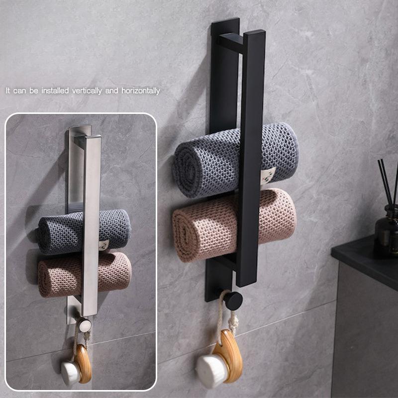 Stainless Steel Towel Rack No Drilling No Nails For Bathroom Toilet Single Rod Bathroom Hardware Towel Hanger Towel Bar