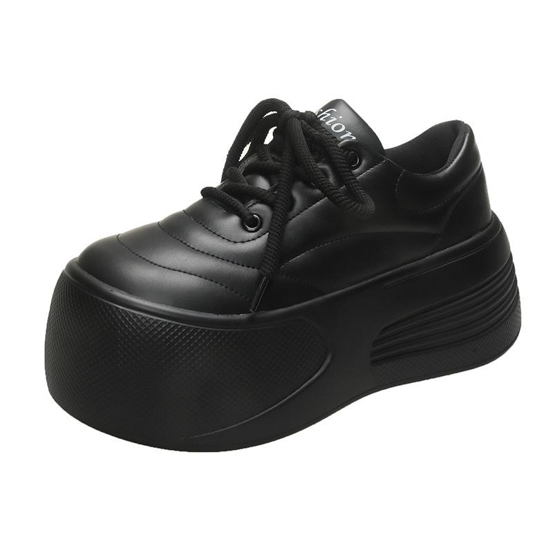 

Уродливые милые туфли-хлебушки женские осенние новые универсальные на шнуровке удобные на платформе-маффин спортивные и повседневные кеды 39 чёрный