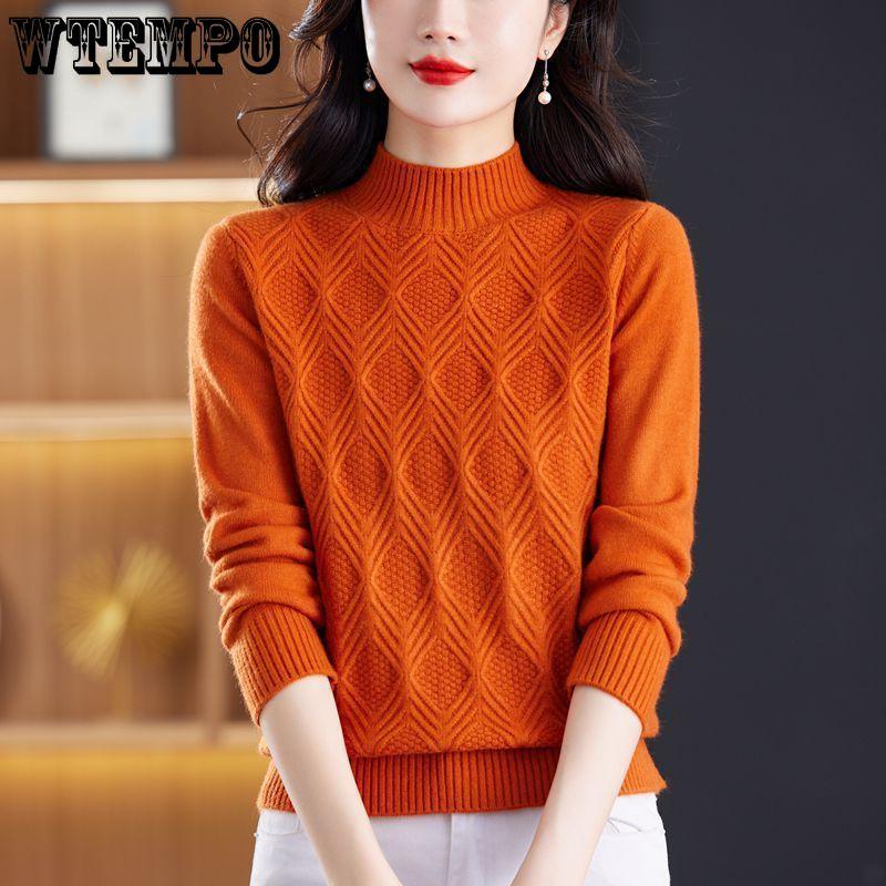 Women's Semi High Neck Pullover Sweater Casual Sweater Pullover Knitted Base Sweater