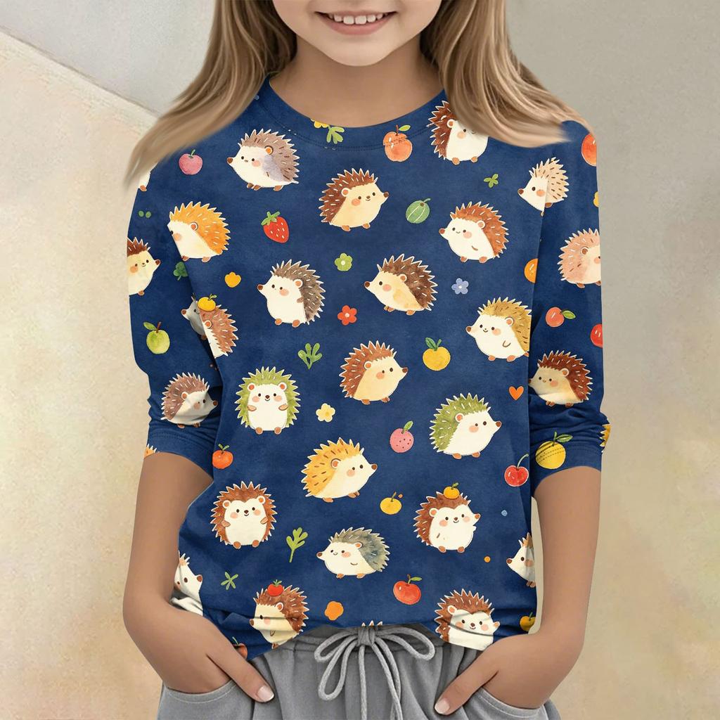 Kids Animal Print Crew Neck 3/4 Sleeve Casual T Shirt Soft Fabric Lightweight Comfortable Fit for Everyday Wear