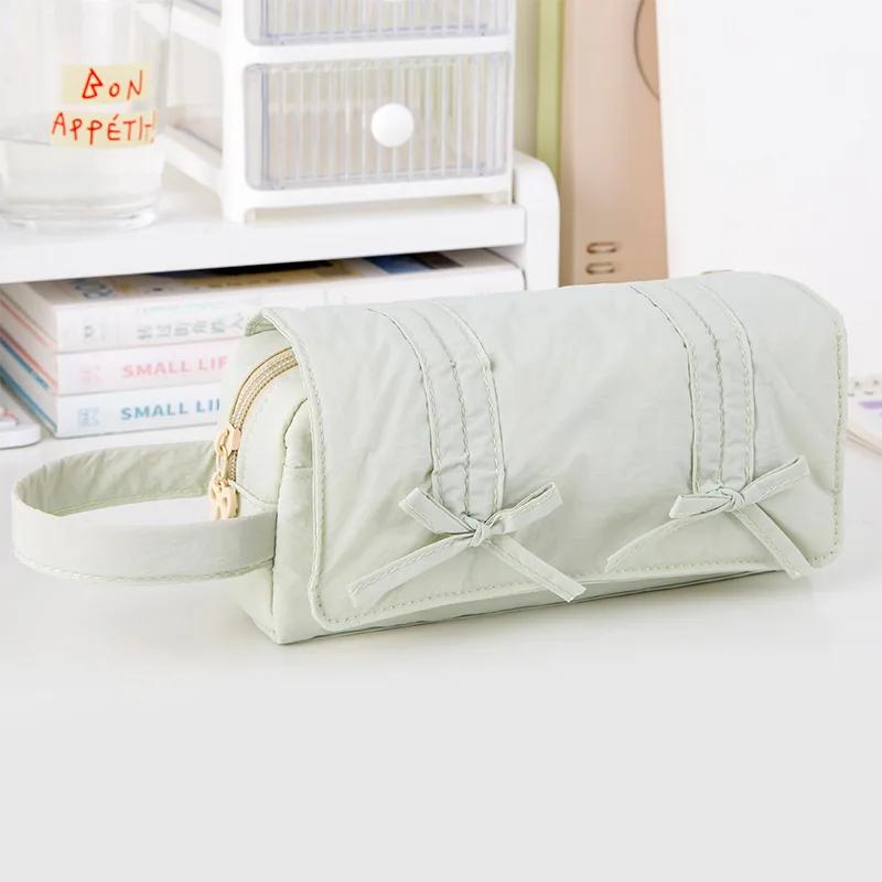 Simplicity Lace Korean Fashion Pecnil Case for Kids Solid Color Lace Ballet Bow Stationery Storage Bag Portable Cute Pencil Bag
