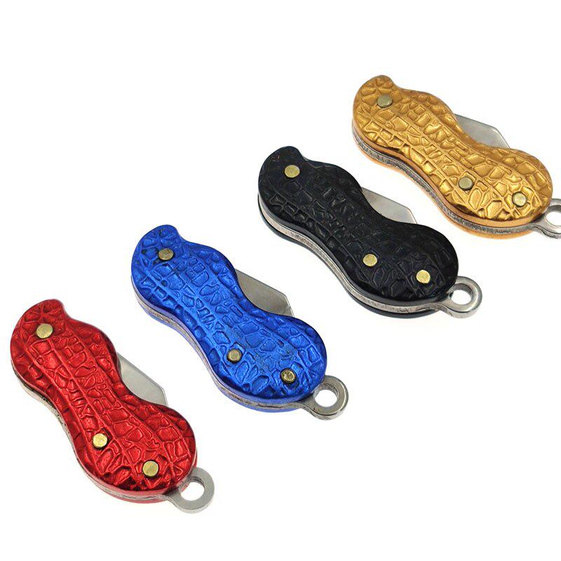 Stainless Steel Mini Folding Knife Aluminum Handle Necklace Pocket Peanut Shape Keychian Knives EDC Tool