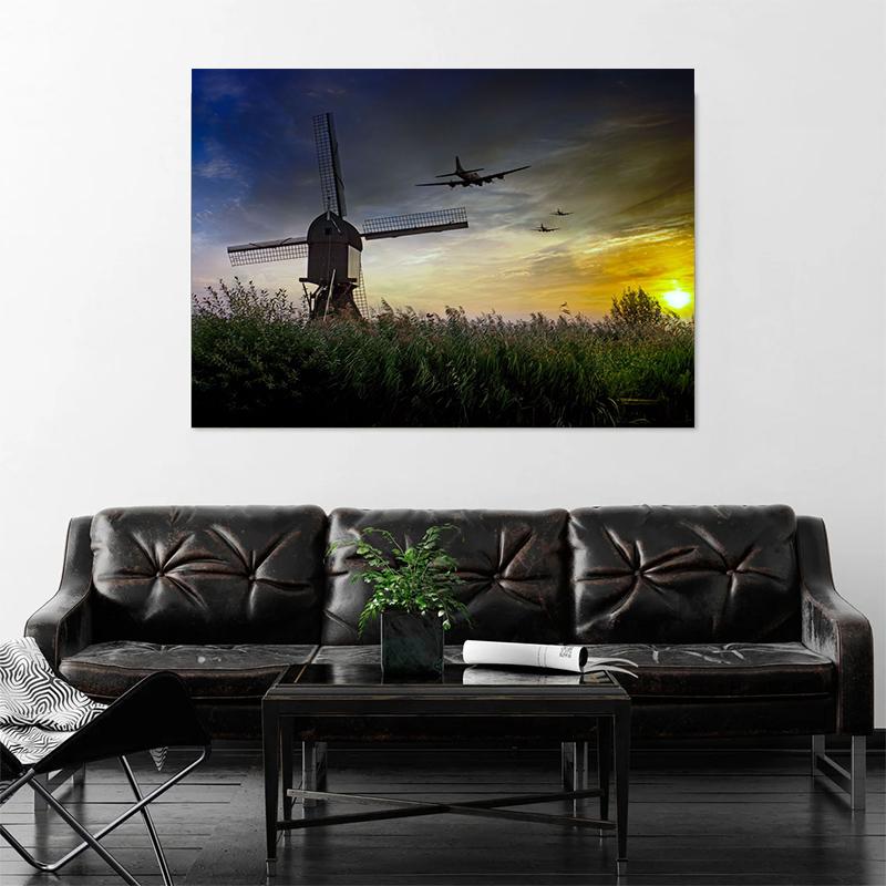 Sky Landscape Airplane Flying Airpower Art Collection Art Poster Canvas Painting Wall Print Picture for Living Room Home Decor