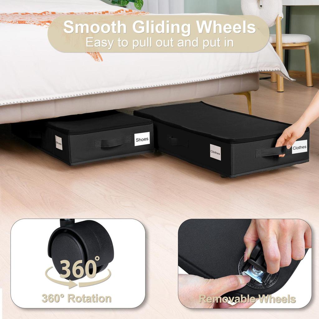Foldable Wheeled Under-Bed Storage Box: Dustproof Container for Clothes & Sundries