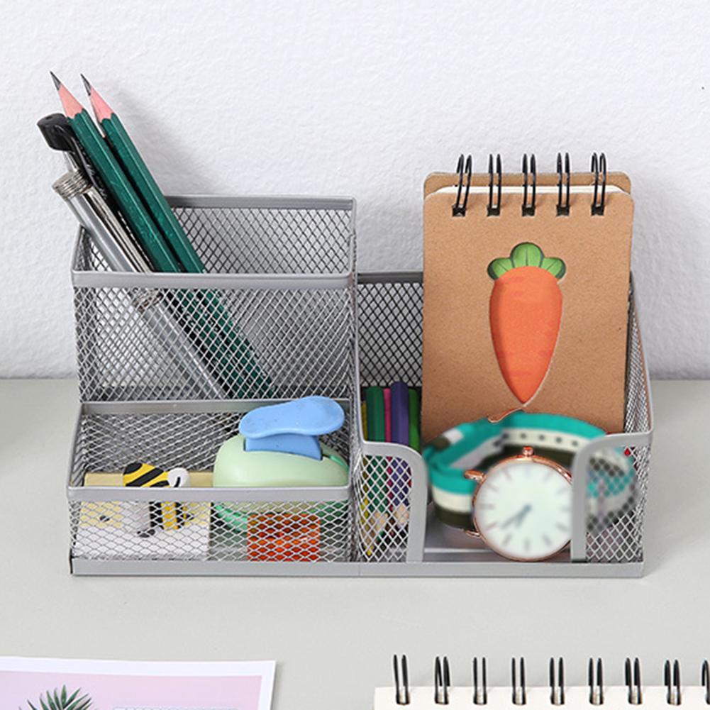 Buy Pen Holder 3 Grids Iron Desktop Pen Holder Storage Box Mesh Storage
