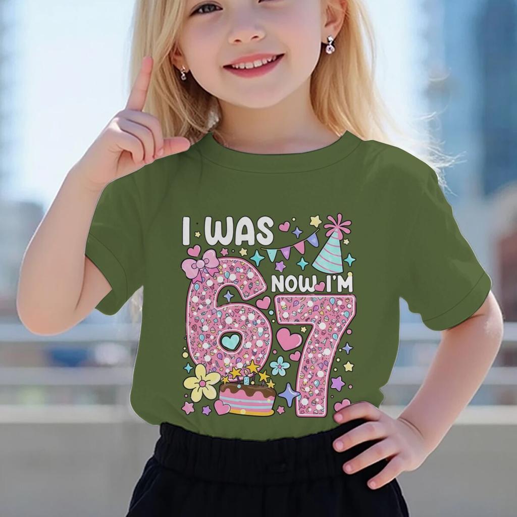 Girls I Was 6 Now I'm 7 T-shirt 7th Birthday Shirt Round Neck Short Sleeve Cotton Tee Age 7 Outfit Number Print Girls Clothes