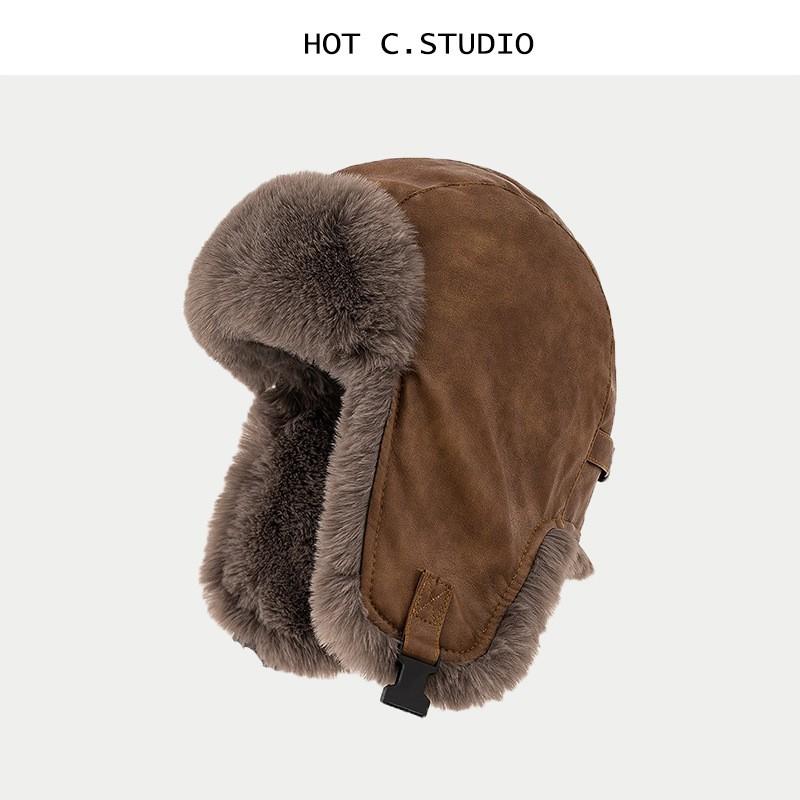 Winter Warm Faux Leather Aviator Hat With Fleece Lining Men Women Outdoor Skiing Cold Weather Ear Protection Cap