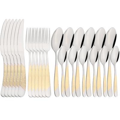 Jankng Vintage Gold 24 buc Set de veselă din oțel inoxidabil Set de tacâmuri cuțit furculiță lingură argintărie bucătărie set de tacâmuri colorate