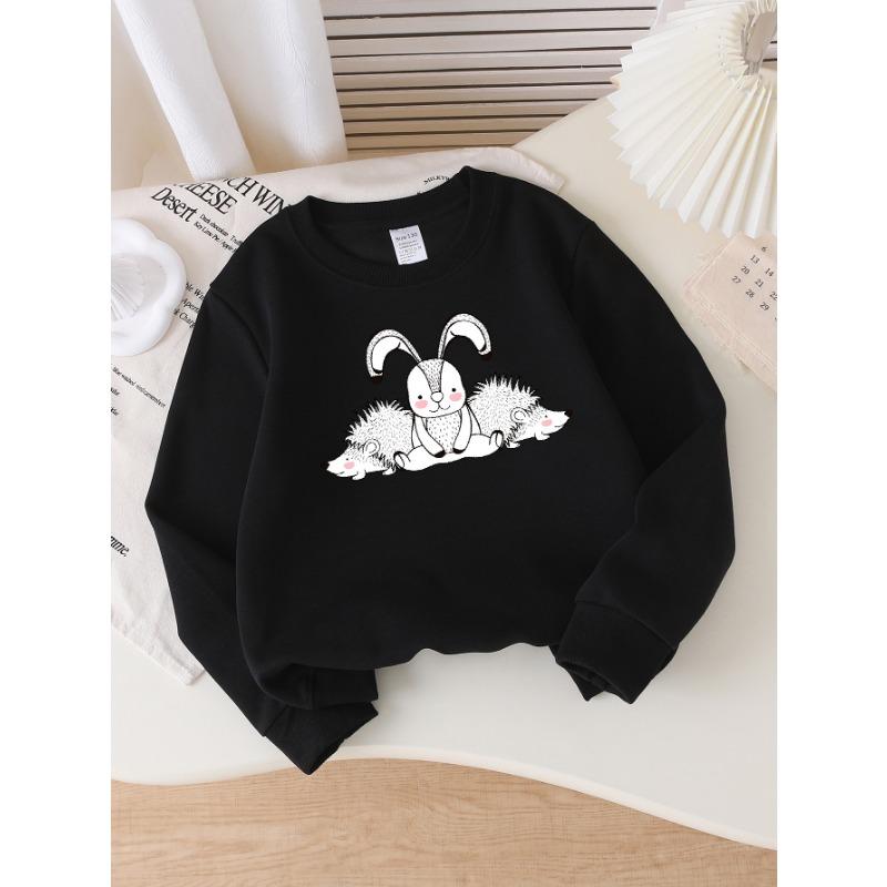 European Sizes Girls' Crewneck Sweatshirt Cute Rabbit And Hedgehogs Pattern, Spring And Autumn, Sportswear And Casual, Soft, for Kids & Teens.