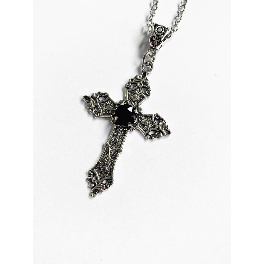 Creative Flower Pattern Cross Diamond Necklace Goth
