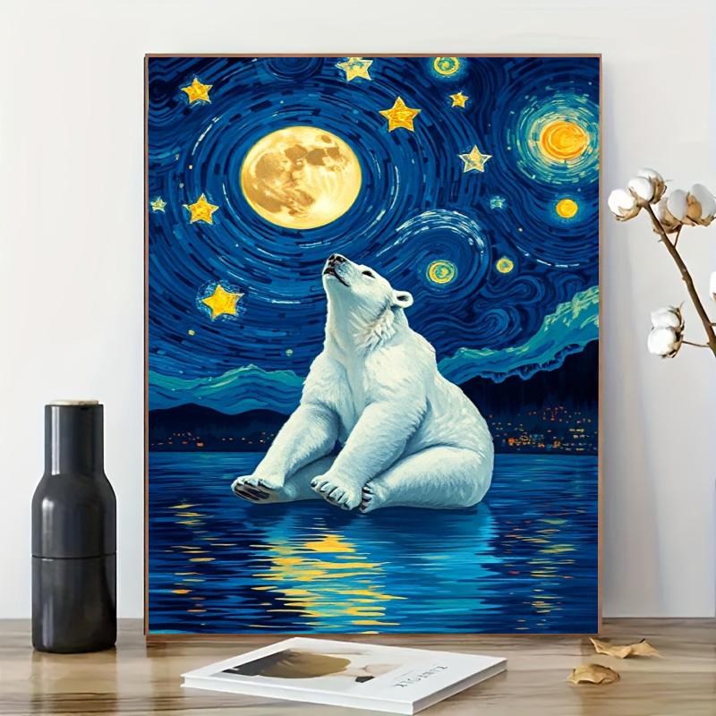 Bear Looking Up at the Starry Sky Diamond Art Set 5D DIY Full Circle Diamond Embroidery Art Home Decoration Painting