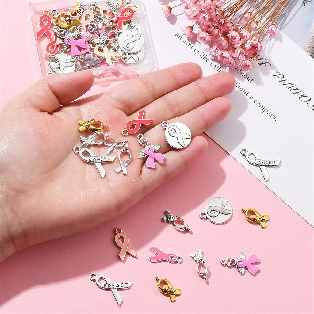 Pack of 50 Alloy Drop Oil Ribbon Pendants Necklace Bracelet Accessories DIY Crafts Supplies Versatile Jewelry Charm