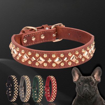 Leather Dog Collar Large Medium and Small Dog Outdoor Dog Leash Anti Bite Golden Rivet Pet Collar