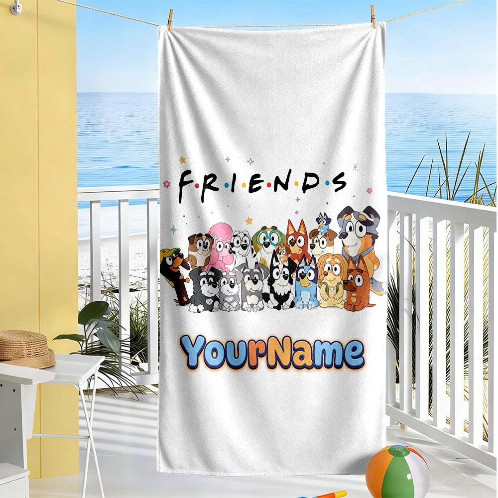 Bluey Personalized Name Beach Towel Super Soft Microfiber Quickdry Fabric Perfect for Traveling Yoga Camping and Swimming