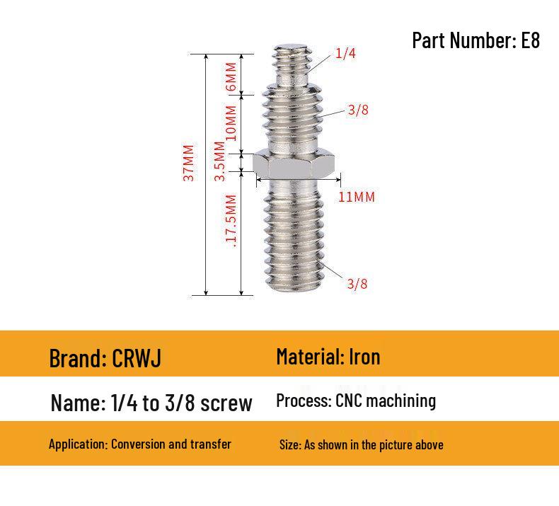 1/4 to 3/8 M4 M5 M6 M8 Screw Adapter for Tripod, Pan/Tilt Camera, Hot Shoe Mount & Light Stand