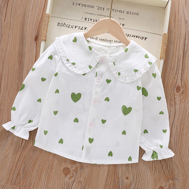 Children's Long Sleeve Cotton Lace Lapel Shirt - Spring/Autumn Korean Style for Girls
