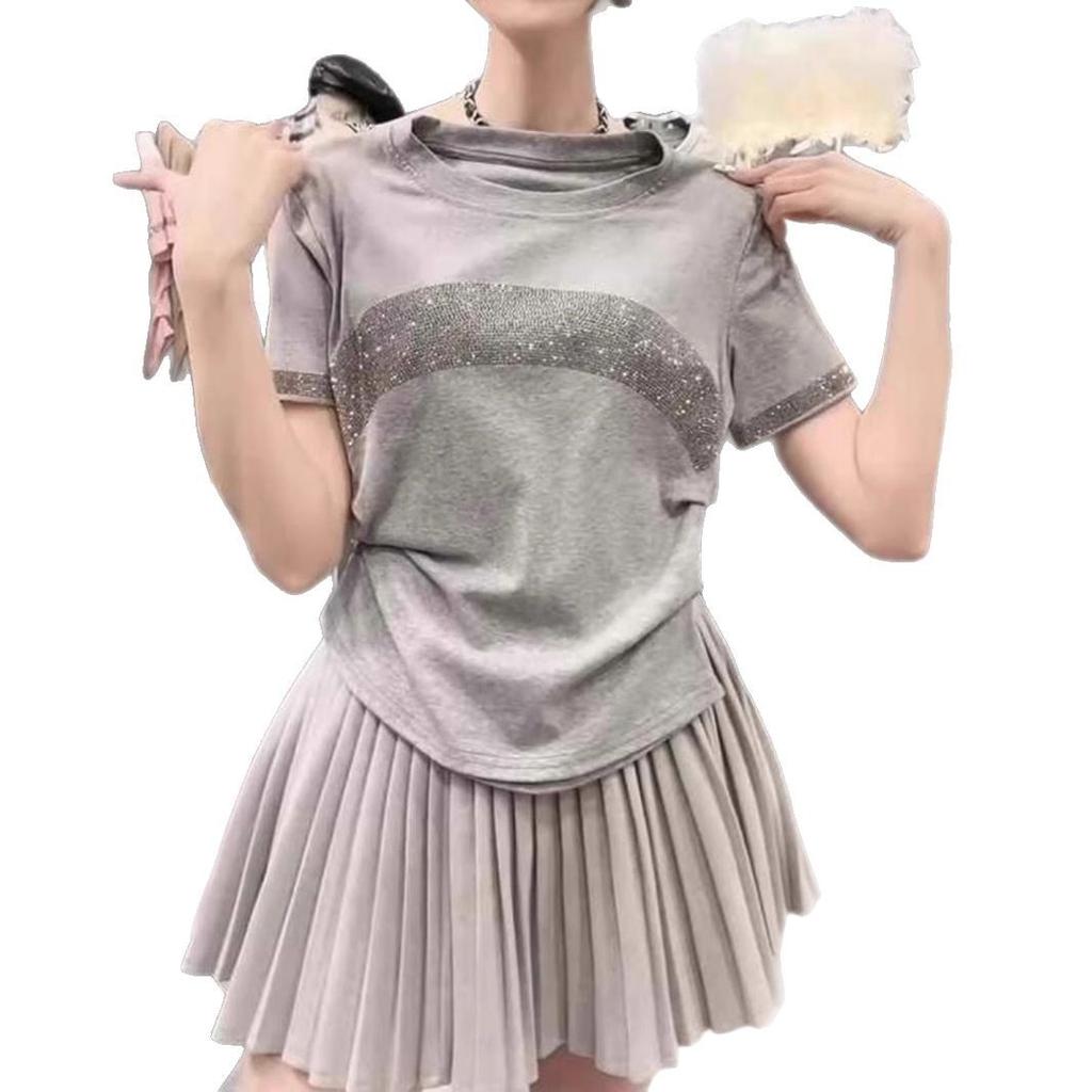 Diamond In Gray Short-sleeved T-shirt for Women In Summer Fashionable and Stylish Pure Cotton Top