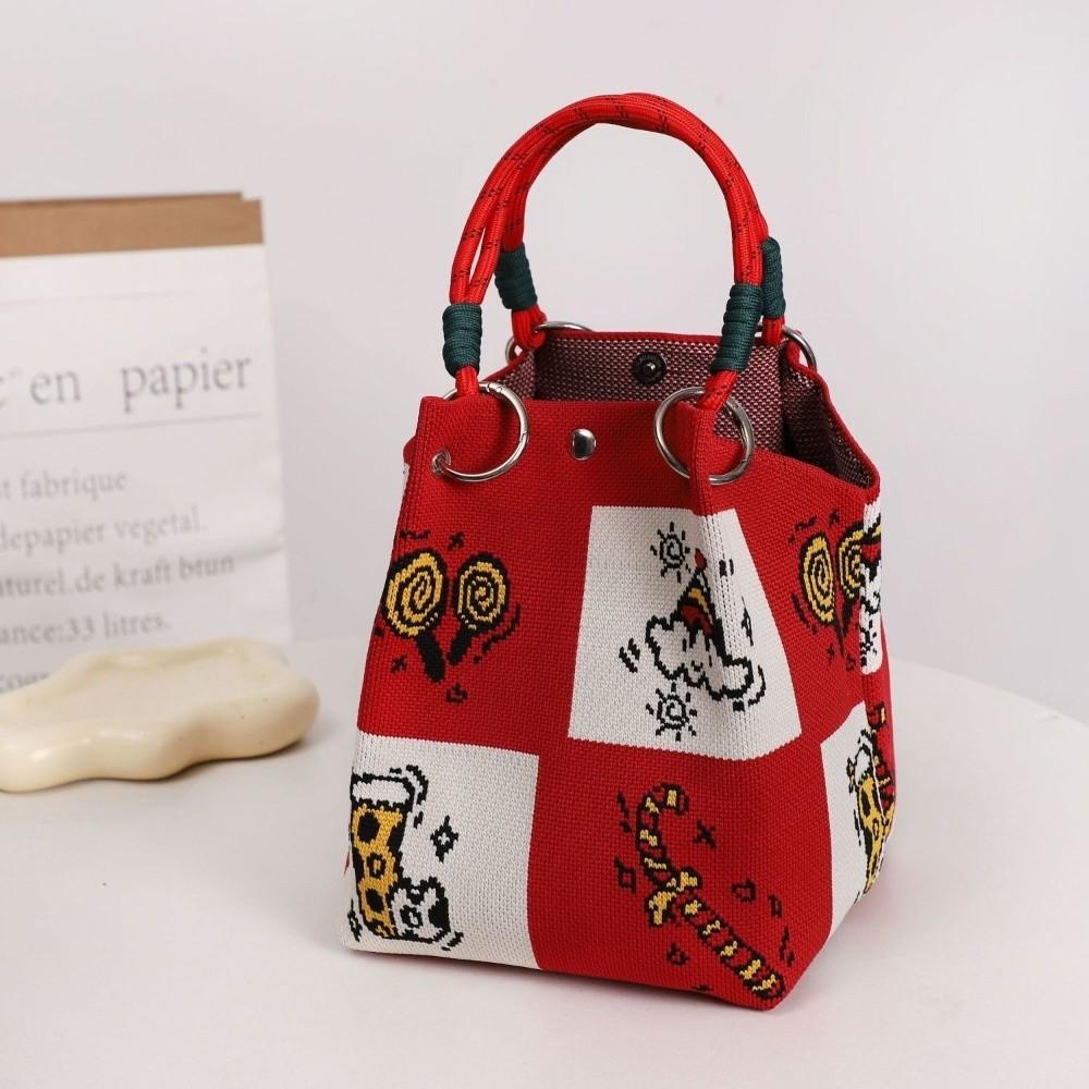 Storage Bag Knit Tote Bag Lightweight Gingerbread Man Ring Buckle Bag Large Capacity Christmas Elk Magnetic Buckle Bag Commuting