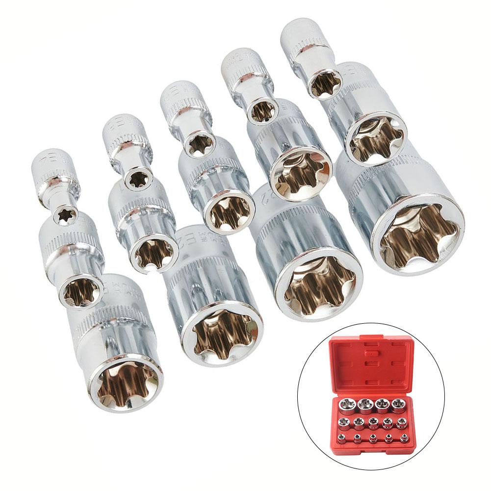 14pcs Female E Star Torx- Socket Set E4-E24 External Hex Socket Insert Nut Versatility Combination Sockets 1/2 3/8 1/4 Drive
