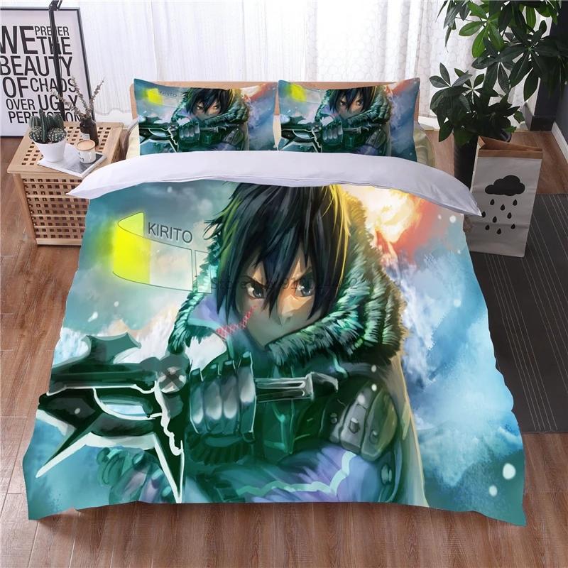 Cartoon Sword Art Online 3D Bettwäsche-Set Bedruckter Bettbezug Kissenbezug Bettzeug Twin Full Queen King Erwachsene Kinder Bettwäsche