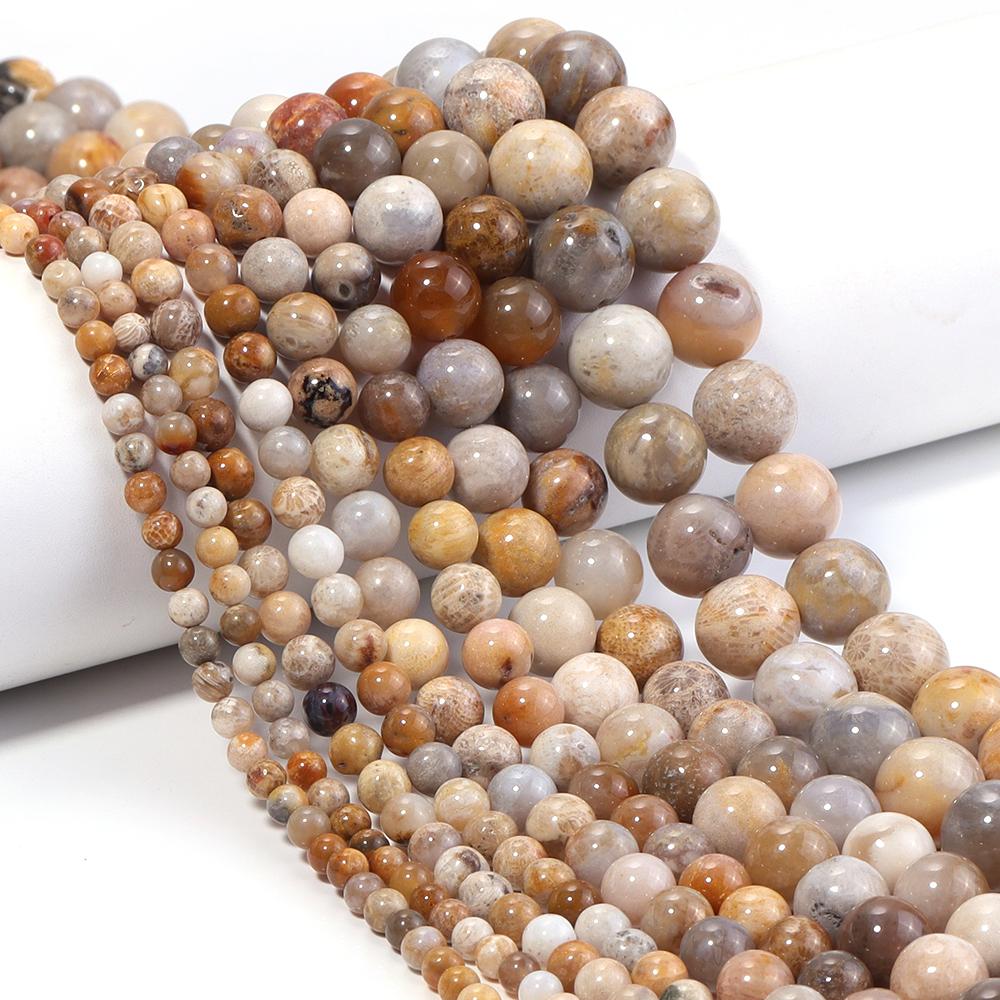 Natural Coral Jade Stone Beads 4 6 8 10 12mm Chrysanthemum Agate Round Spacer Beads For DIY Jewelry Making Bracelets Necklace
