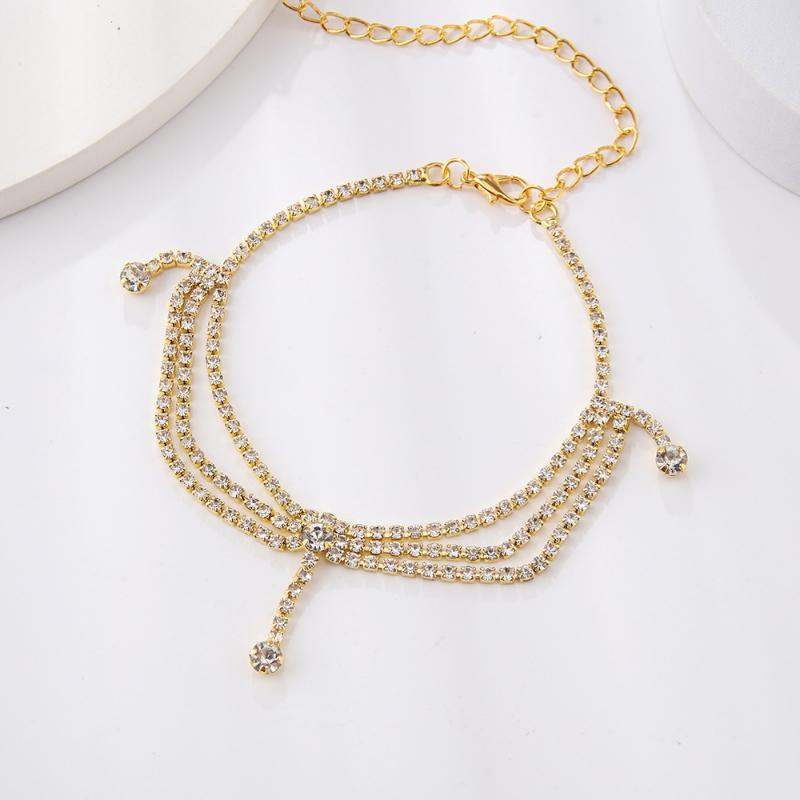 Tassels Style Inlaid Cubic Zirconia Chain Anklet for Women Fashion copper Color Ankle Beach Feet Chain Bracelet Foot Jewelry