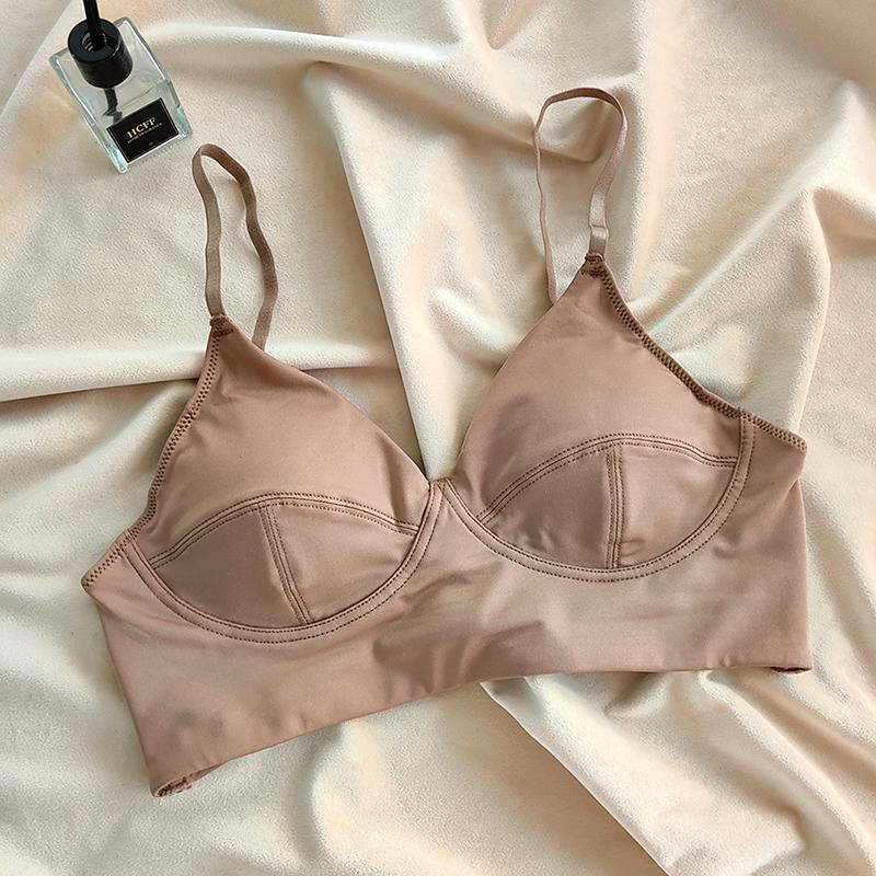 

Модное женское нижнее белье Ковбойский жилет Бесшовный простой бюстгальтер Глубокий V-образный вырез Беспроводной комфортный бюстгальтер Классический слинг нижнее белье Верхняя одежда M коричневый