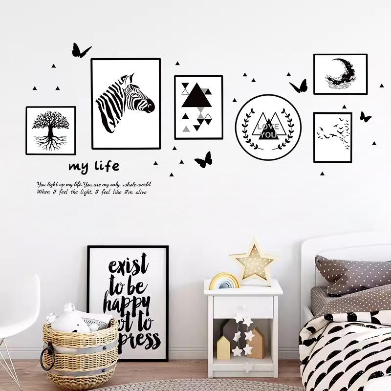 

Настенные наклейки, линии, фоторамки зебра, скандинавские украшения, картины, литературные и свежие наклейки для украшения стен спальни, ремонт общежития 60*90