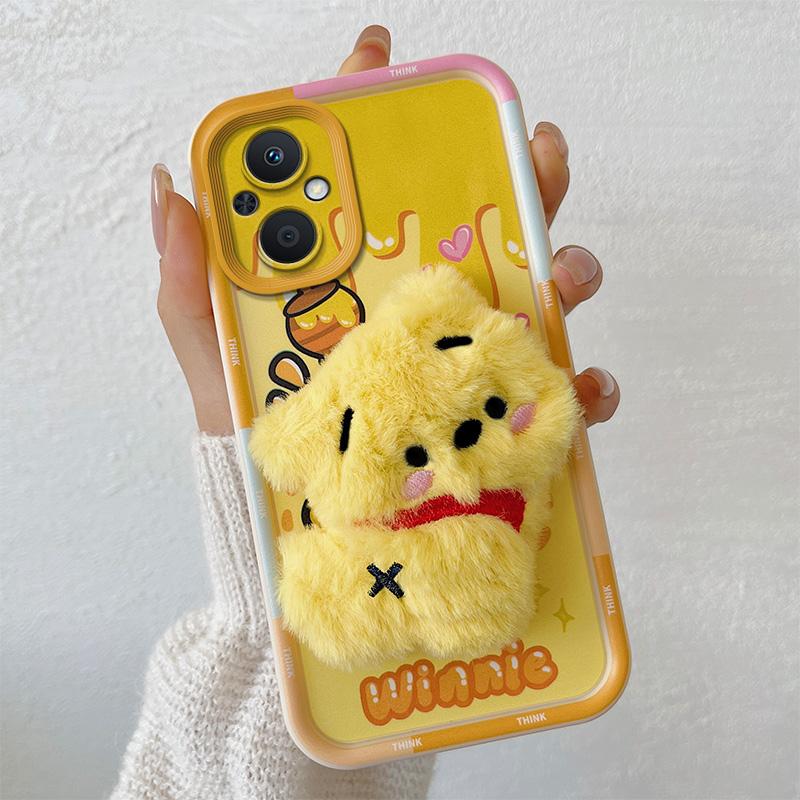 KEYSION Cute 3D Cartoon Plush Case for OPPO Reno8 Z 5G 7Z with Lanyard Silicone Shockproof Phone Cover for OPPO Reno 7 8 Lite 5G