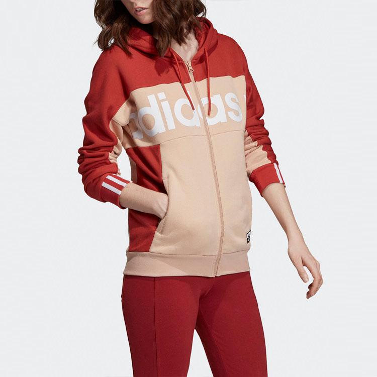 Adidas Originals Alphabet Print Colorblock Casual Hoodie With Full Zip Women Tops Red FH7558