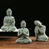 Antique Green Sandstone Buddha Statue: Zen Craftwork Water Feature for Home Decoration & Chinese Tea Pet Ornament.