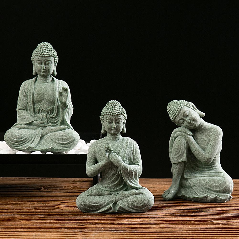 Antique Green Sandstone Buddha Statue: Zen Craftwork Water Feature for Home Decoration & Chinese Tea Pet Ornament.