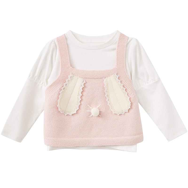 [Rabbit Ear Knitted Tank Top+Simple Long Sleeve] 25 Spring Children's Versatile Two piece Set for Infants and Girls