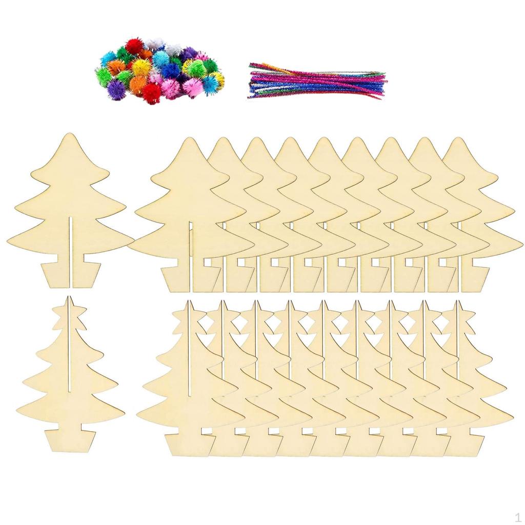 Christmas Tree Wood Slices Painting Set Graffiti Crafts Smooth DIY Art
