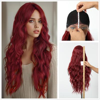 Long Red Lace Front Wig Synthetic Wavy Curly Wigs for Black White Women Natural High Density Heat Resistant