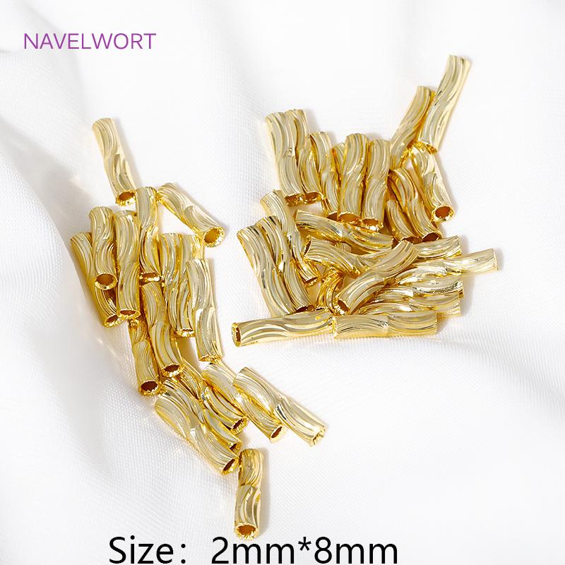 

Wholesale 18K Gold Plated 2*8mm Straight Tube Beads Connector Brass S Stripe Tube Spacer Beads For DIY Jewelry Making Findings 50 pieces